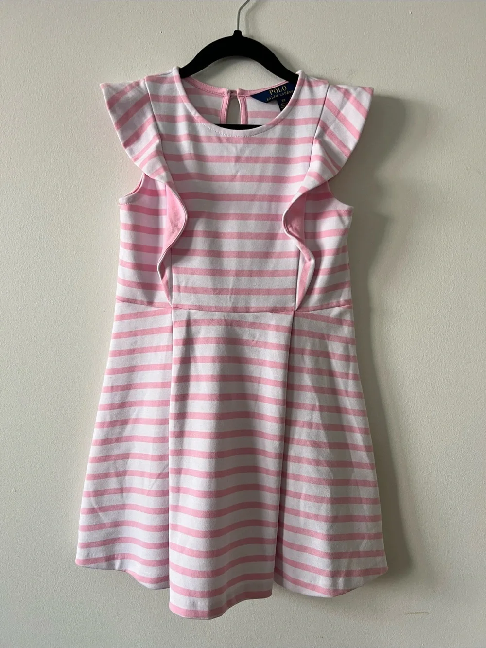 Polo Ralph Lauren Girls Pink and White Striped Flutter-Sleeve Dress Size 6X